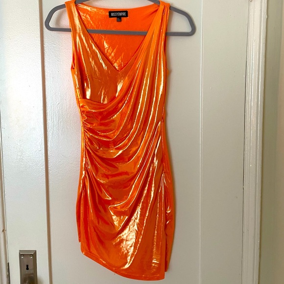 Missy Empire Metallic Orange Bodycon Mini Dress - Picture 1 of 4